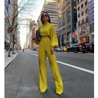 Half high collar lantern sleeves simple capable OL style jumpsuit