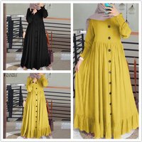 2024 Spring Autumn Muslim Cotton Art Casual Loose Round Neck Ruffled Dress