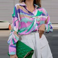 Clothing Shirt Loose Spring Autumn Printed Lantern Long sleeved Shirt