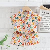 Cross Border Boy Summer Short Sleeved Children's Flower Shirt Full Print Letter Short Sleeved T Shirt Shorts 2 Piece Set