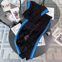 style fashion age reducing contrast round neck sleeveless top wide leg pants two piece suit