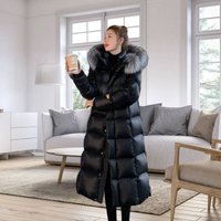 Clothing large fur collar outdoor cold proof warm hooded winter coats cotton jacket long over knee loose coat