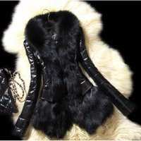 Clothing Winter Slim Fitting Fox Fur Collar Fur Pu Leather Slim Jacket
