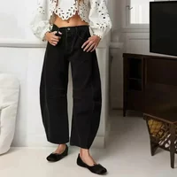 hot selling Vintage Waist Wide Casual Loose Boyfriend Denim Cropped Pants Straight Leg Mid Rise Y2k Barrel Jeans