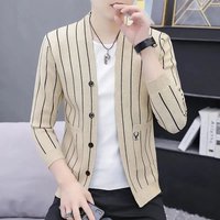 Men's Clothing autumn new knitted cardigan personality handsome striped temperament youth fashion trend jacket tops men
