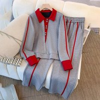 Clothing autumn casual sports suits fashionable slim two piece long sleeved tops wide leg pants two