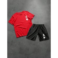 Two Piece T Shirt Set Ace Hearts & Letter Print — Trendy Dark Punk & Hip Hop Style