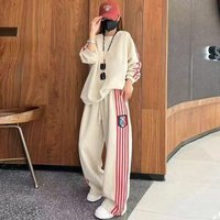 2025 Winter European Fashion Sportswear Spring Autumn Korean Style Loose Sweatshirt Wide Leg Pants
