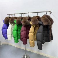 Women’s Premium Fox Fur-Trimmed Short Puffer Jacket – Oversized Duck Down Coat With Detachable Collar (S-XL, Pastel & Jewel Tones)