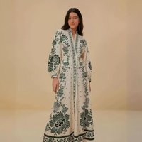 Clothing hot selling printed loose single breasted V neck lantern sleeve holiday long dress