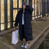 Extra Long Winter Coat Knee Length Padded Jacket High Collar Oversized Fit Zipper Closure Warm Polyester Fiber Fill Casual