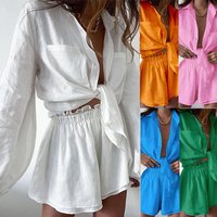 casual solid lace up suit top shorts two piece suit