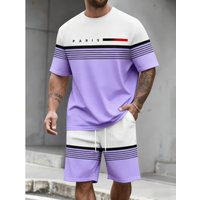 Summer Letter Print Sportswear Set Casual Short Sleeve T Shirt Shorts Two Piece Outfit Breathable Polyester Fabric