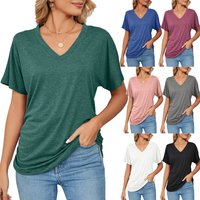 Clothing Summer Casual Pullover V Neck Solid Loose T Shirt Tops