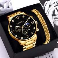 Unisex Accessories fashion business men's steel watch three eye calendar Roman scale quartz watch
