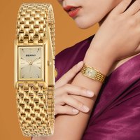 BERNY Small Gold Watches For Women, Dainty Luxury Stainless Steel Rectangular Bracelet Watch, Waterproof, Ladies Analog Quartz Wrist Watch Gifts
