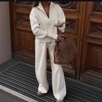 Solid Slim Short Top Slim Knit Pants Two piece Set