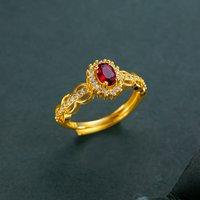 Lace Diamond Women's Adjustable Ring 99 Red Color Hard Gold Jewelry Gift For Lover