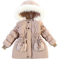 kid's clothing Winter girls solid color cotton-padded coat with waist, hooded, long-sleeved coat