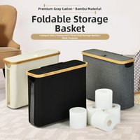 Bamboo Tissue Storage Basket Lid Transparent Foldable Dustproof Non Slip Miscellaneous Items Toilet Paper