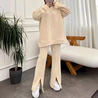 M2762 Women’s Muslim New Solid Color Hooded Sweatshirt Fashion Pants Set