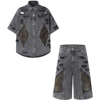 Men's Clothing Retro Distressed Dirty Ripped Deconstructed Shoulder Pad Denim Suit For Men And Women Street Trend Jeans