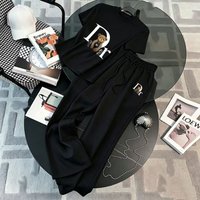 2026 T shirt+Wide Leg Sports Mid Waist Loose Drawstring Straight Pants Casual Set Stock