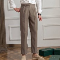 Napoli Style Trousers British Mid High Waist Straight Leg 9 Point Pants Anti Wrinkle Office Casual 