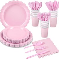 Pink Lace Party Tableware Set Girls Birthday Solid Color Decoration Disposable Paper Cups Paper Plates Paper Towel Supplies