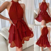 Spliced Sleeveless Ruffle Dress Spot