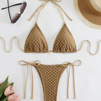 Clothing solid split swimsuit bikini high end backless deep V pure desire style strap design three point style