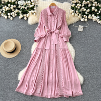 French Elegant Dress For Women Autumn High-end Lace Stitching Single-breasted Waist Knee-length Skirt