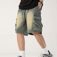 Men’s Clothing Denim Shorts Personality Lanyard Loose Casual Loose Large Size Wide Leg Pants