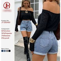 High Waisted Distressed Denim Shorts – Retro Raw Hem & Rolled Cuff 