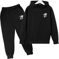 3D Letter B Fleece Hoodie & Pants Set Winter Warm Two Piece Tactile Silicone Embossing