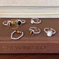 Stylish Minimalist Style High end Unique Vintage Decor Mother Pearl Tiger Eye Stone Best Friend Ring