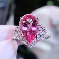 Luxury Crown High Carbon Diamond Droplet Shaped Colored Gemstone Open Ring Engagement Ring Wedding Ring