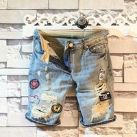 Summer 2025 Denim Shorts Casual Short Pants Ripped Holes Do Old Embroidery Patch Low Rise Designer Denim Jeans