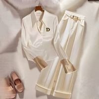 Women's Clothing Winter New Style Straight Wide Leg Pants Two Piece Suit