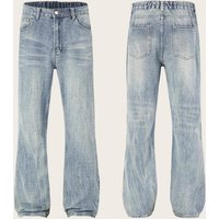 Vintage Washed Light Blue Bowie Jeans For Men – Cleanfit High Street Slim Straight Bootcut Denim Pants