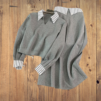 Clothing Design Temperament Fashion Suit Spring Splicing Shirt Collar Two Piece Sweater Skirt Two Piece Suit