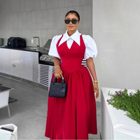 Elegant Lapel Puff Sleeve Shirt & Waist Slim Dress Two Piece Suit European & American Style Office Wear