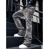 Men's Premium Washed Denim Jeans - 3D Metal "HELLO" AAA Letter & Splatter Paint Hip-Hop Jeans