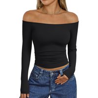 Trendy Queen Long Sleeve Off Shoulder Tops Going Out Cute Basic Y2K Fall Fashion 2025 Outfits Clothes