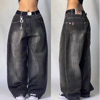 Women's Clothing Black And Gray Denim Wide Leg Pants Jazz Dance Pants High Waist Retro Old Ins Niche Design Pants
