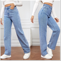 High Waist Straight Leg Jeans Classic Stretch Denim Pants Casual & Office Wear