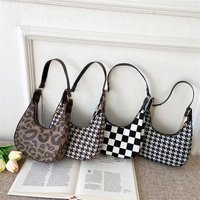 Women's red contrast color retro checkerboard baguette underarm bag crescent bag handbag shoulder bag female