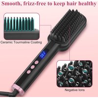 2-in-1 Ionic Straightening Brush, Quick Heat Up With Adjustable Temperatures, Hair-Friendly Design
