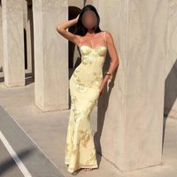 Floral Embellished Evening Dress Elegant Backless Slimming Spaghetti Strap French Style Long Dress Special Occasions