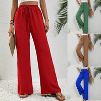 Women's Elastic Waist Pull-On Pants With Pockets, Casual Straight Leg Trousers For Everyday Wear